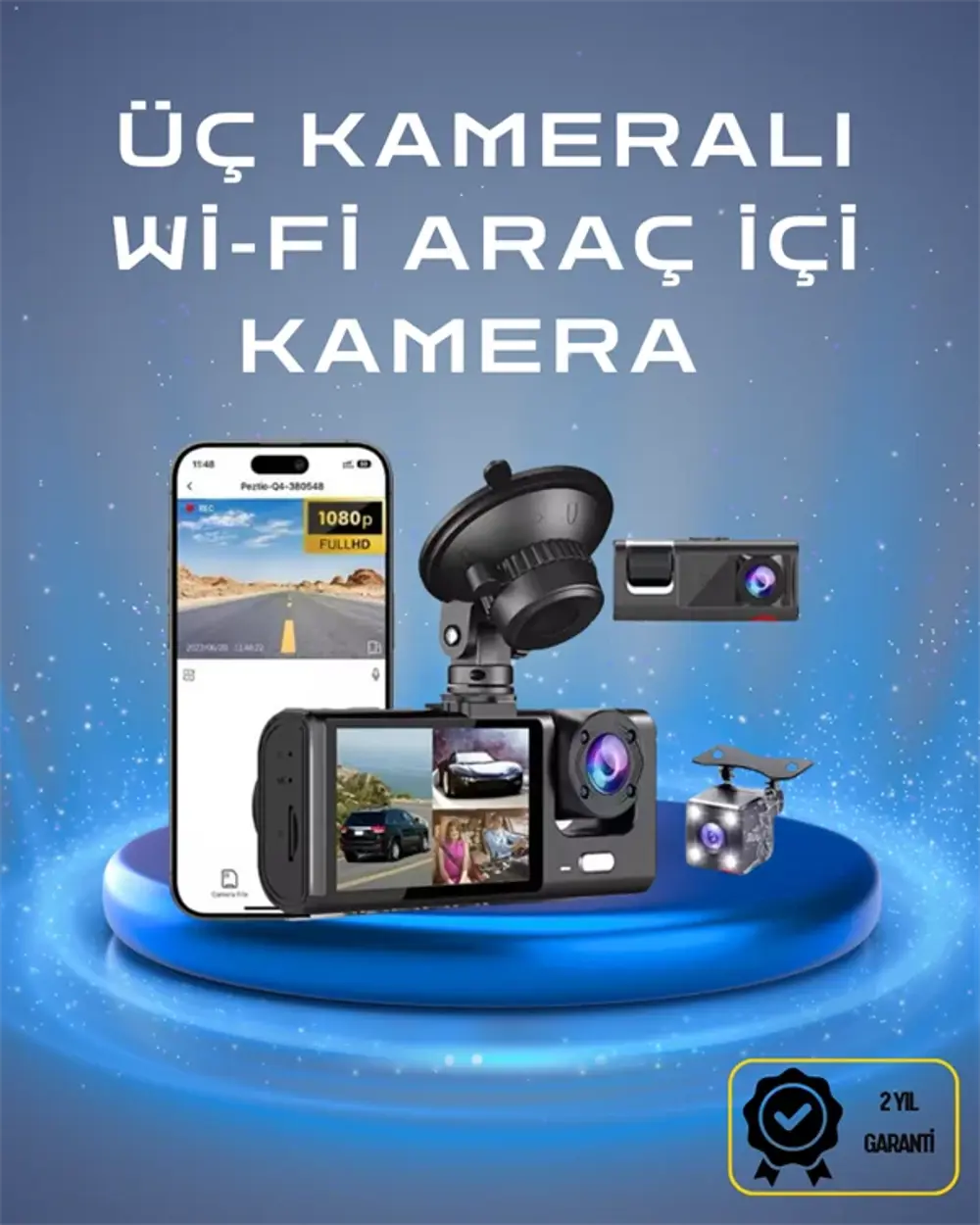 Üç Kameralı 1080p Full HD Araç İçi Kamera – G-Sensörlü ve Gece Gö