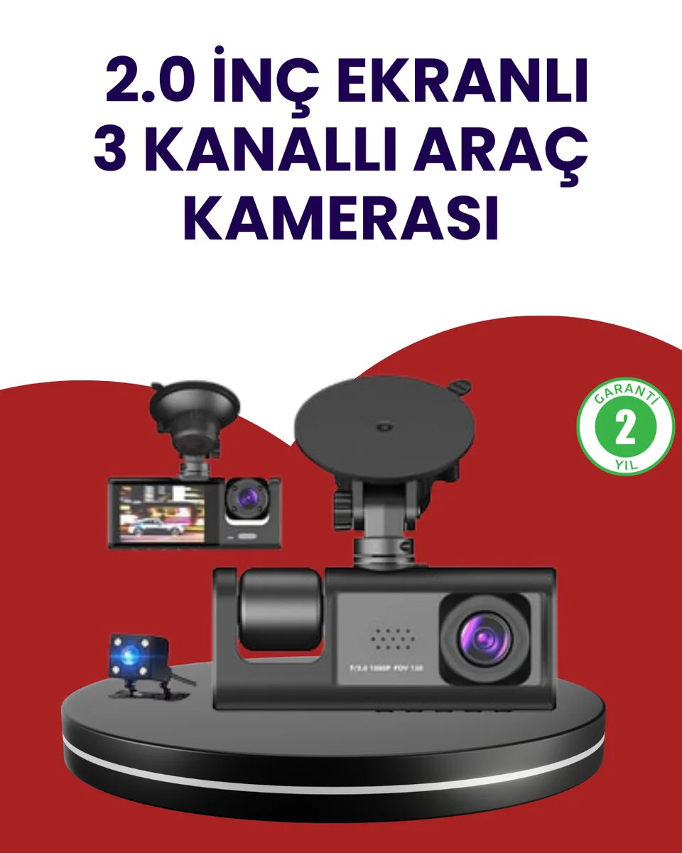 Üç Kameralı Araç Kamerası Full HD 1080P Ön + Arka + İç Kamera G-Şarjlı Park Yardımcısı