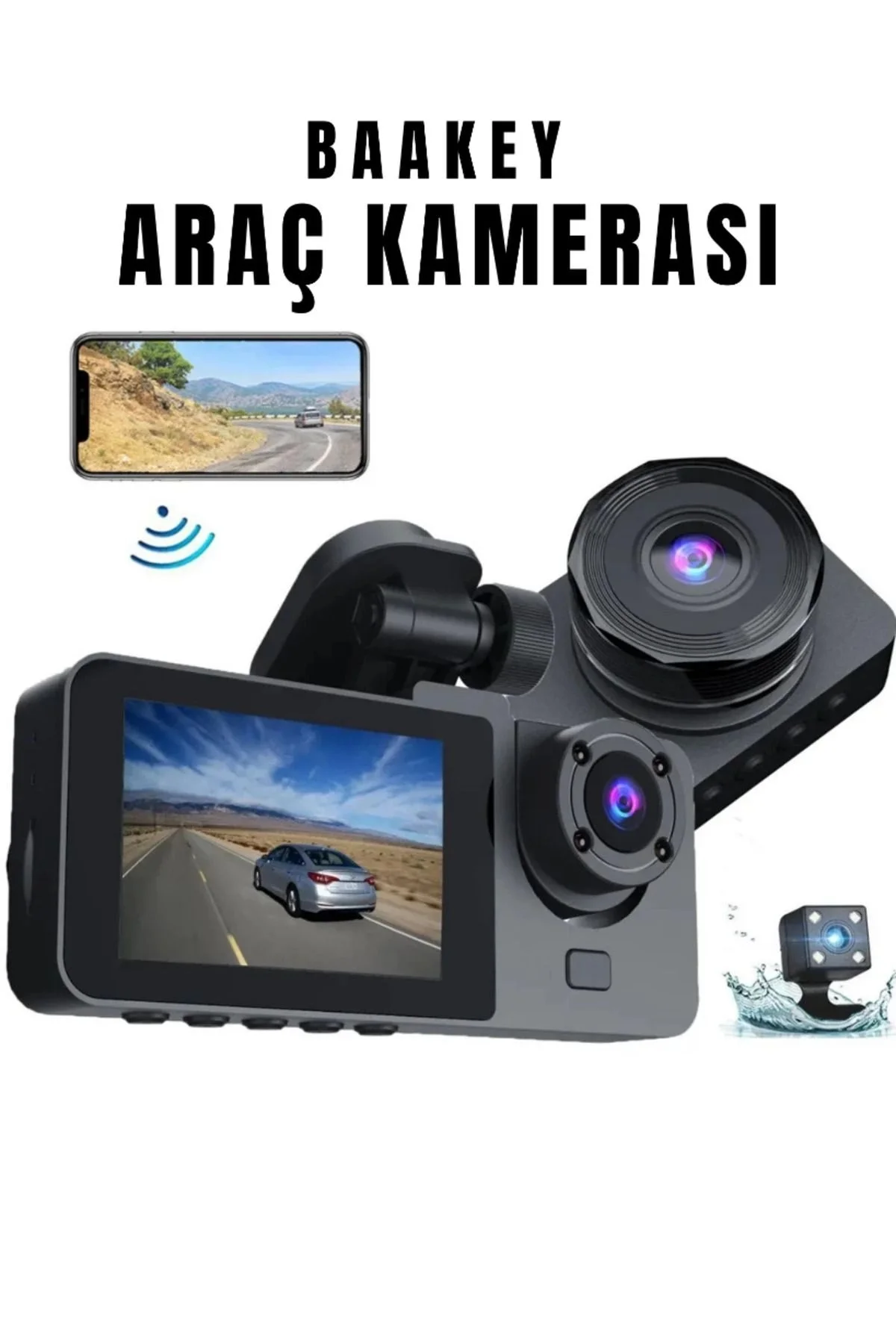 Üç Kameralı Wi‑Fi Araç İçi Kamera – GPS Takip &amp; G-Sensor Özellikli Güvenlik Çözümü