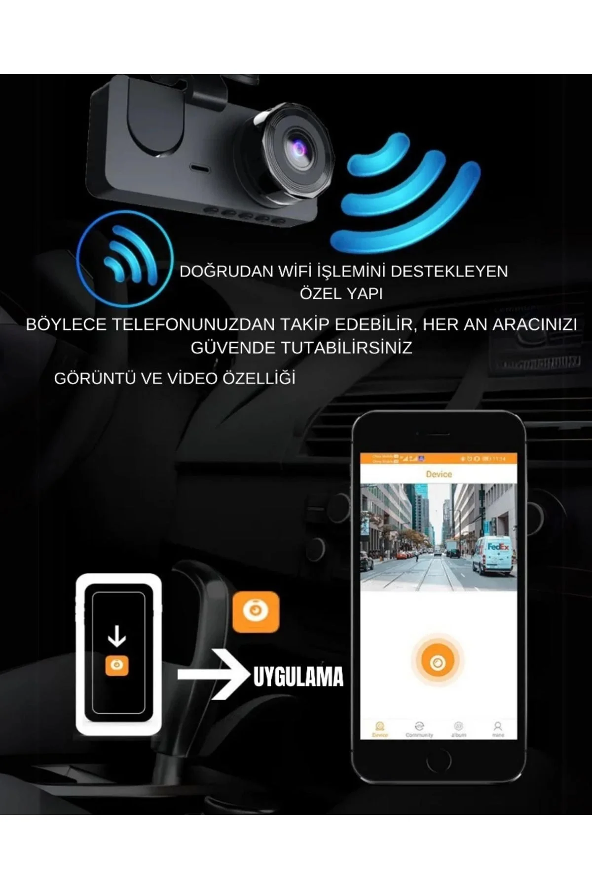 Üç Kameralı Wi‑Fi Araç İçi Kamera – GPS Takip &amp; G-Sensor Özellikli Güvenlik Çözümü