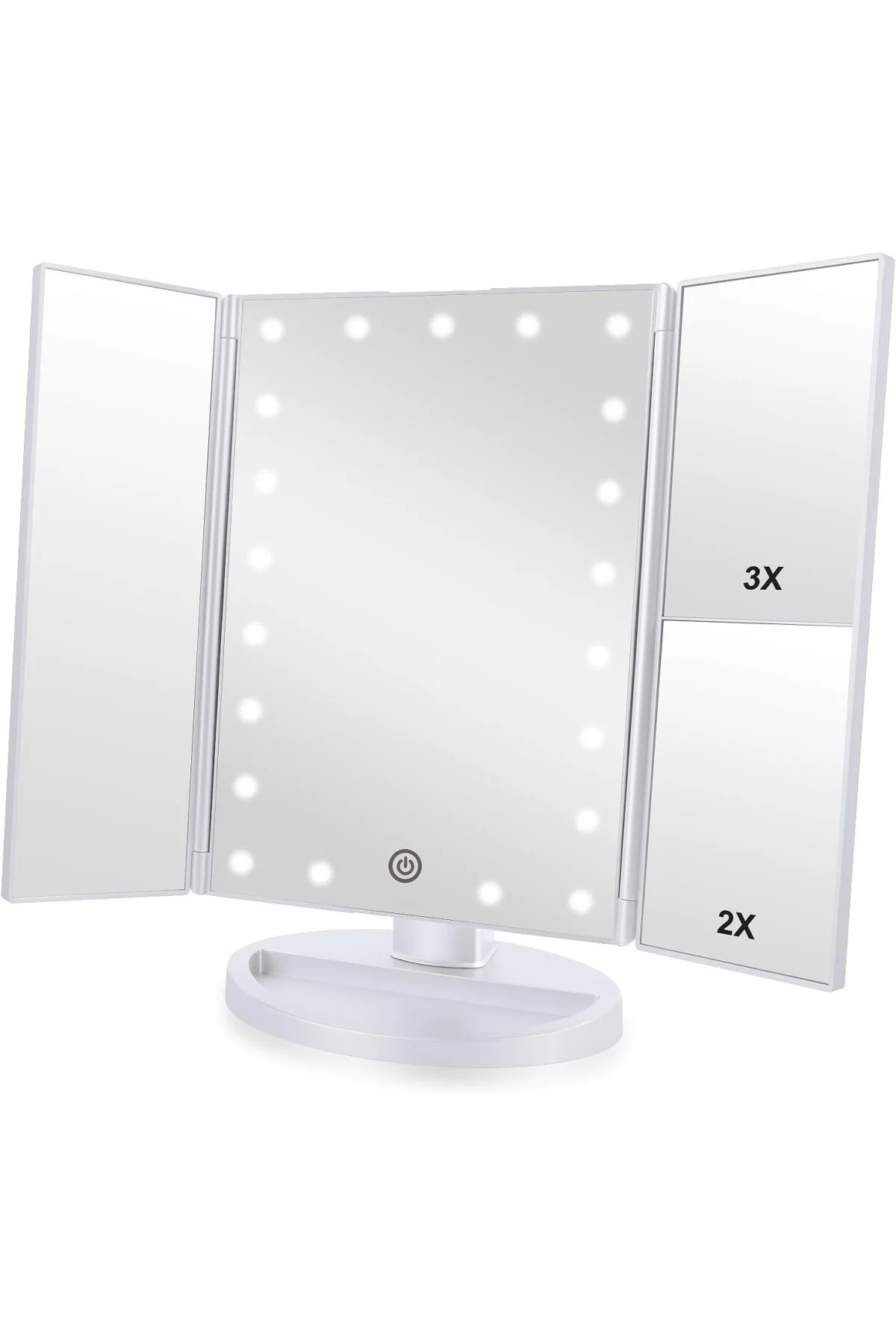 Üç Katlı Işıklı Makyaj Aynası, 3x/2x/1x Büyütme, 21 Leds Işık ve 