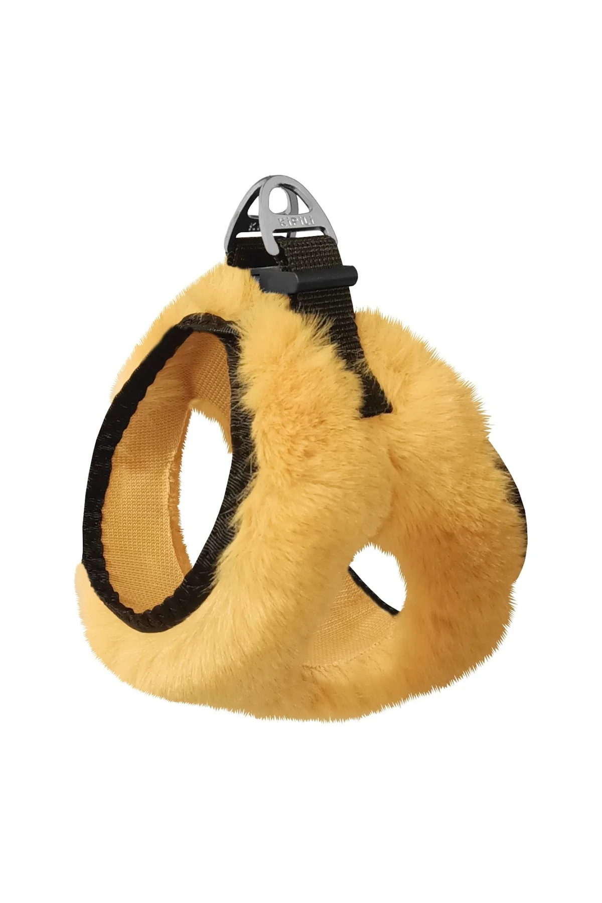 Üç Kilitli Peluş Kedi Köpek Göğüs Tasması 20-24 cm -Small Sarı