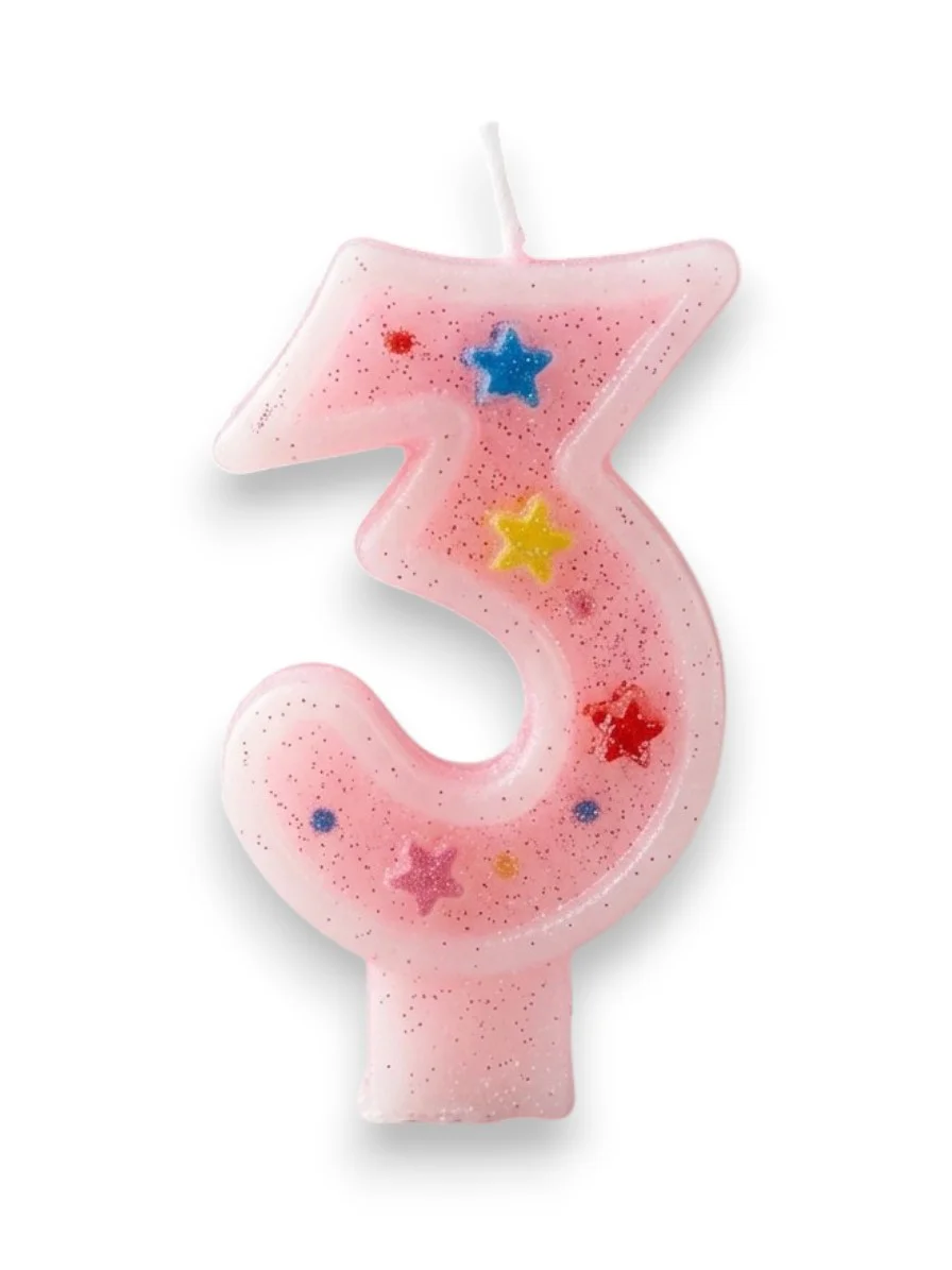 Üç Rakamlı Pembe Mum Doğum Günü Pasta Mumu ( 7X3) cm - Sayılı Mum