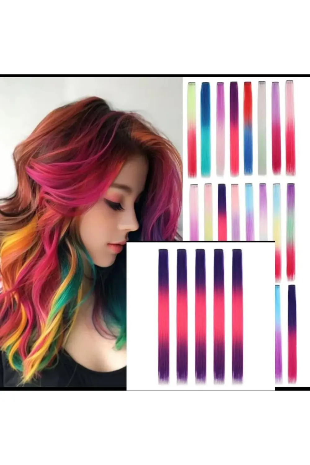 üç renkli çıtçıt tokalı yan postiş saç aksesuarı tinsel saç