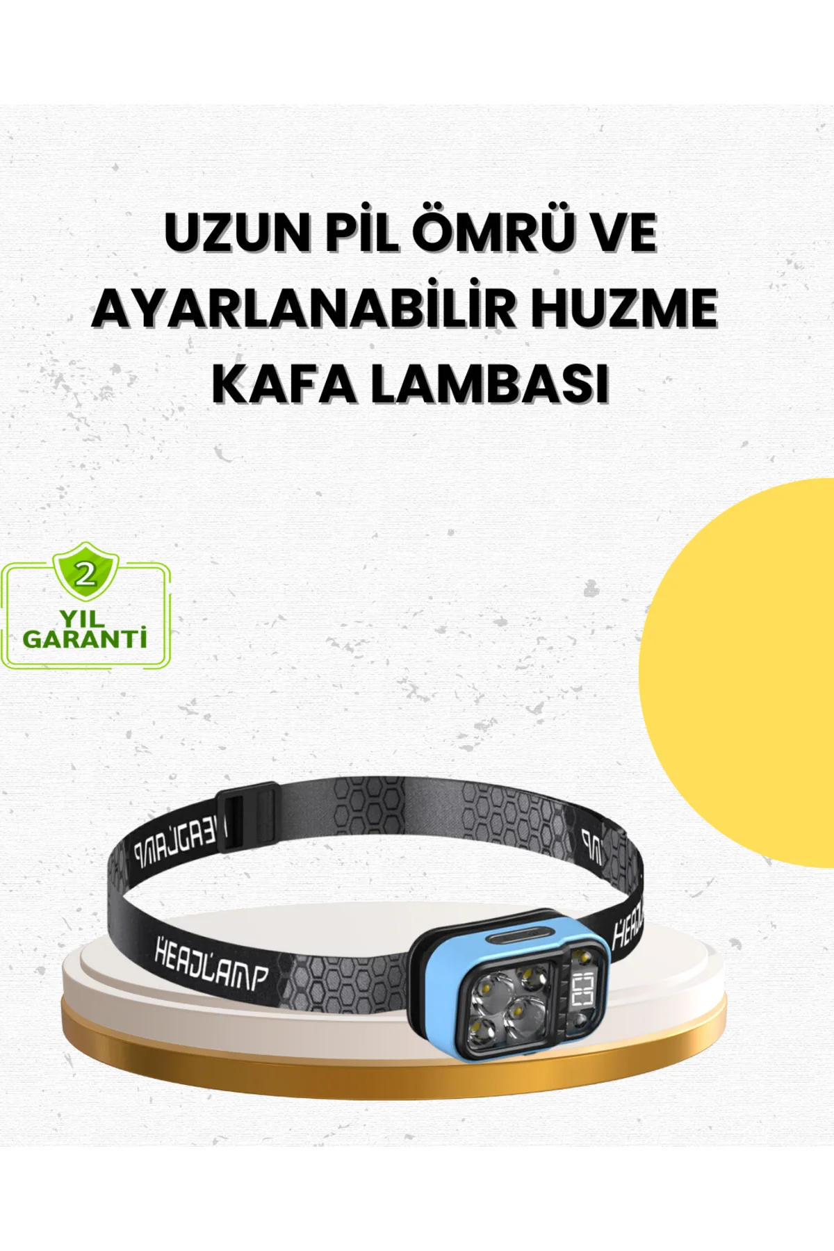 Üç Renkli LED Kafa Feneri 53 Mod Güç Göstergeli Type C Şarjlı