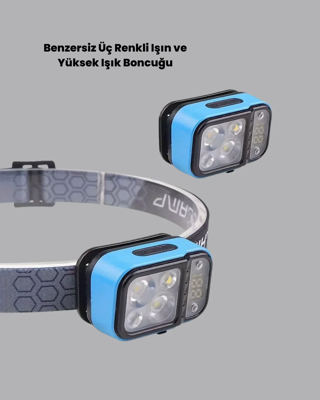 Üç Renkli LED Kafa Feneri 53 Mod Güç Göstergeli Type C Şarjlı Üç Renkli LED Kafa Feneri 53 Mod Güç Göstergeli Type C Şarjlı