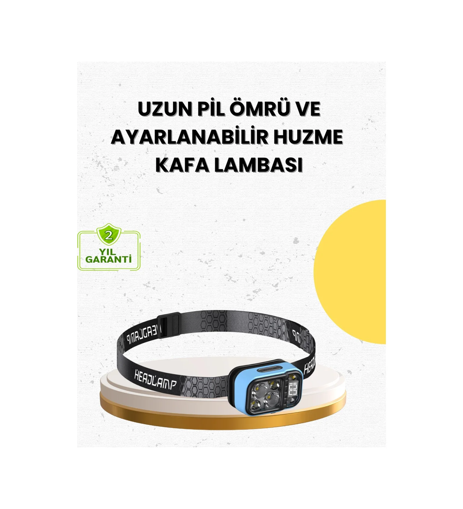 Üç Renkli Led Kafa Feneri 53 Mod Güç Göstergeli Type C Şarjlı Diğ