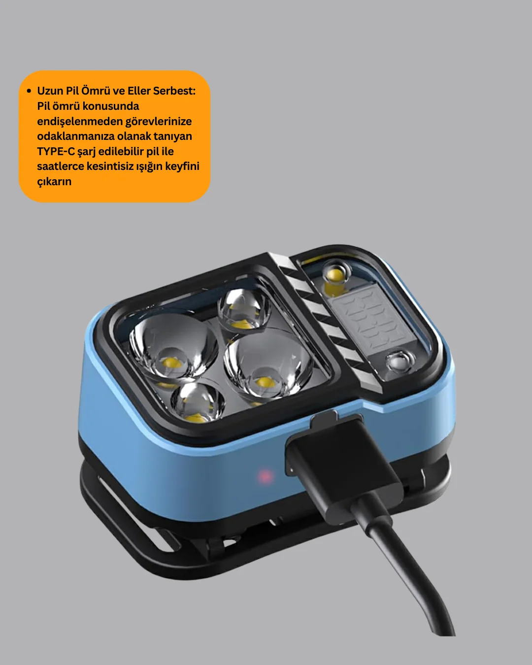 Üç Renkli LED Kafa Feneri 53 Mod Güç Göstergeli Type C Şarjlı Üç Renkli LED Kafa Feneri 53 Mod Güç Göstergeli Type C Şarjlı