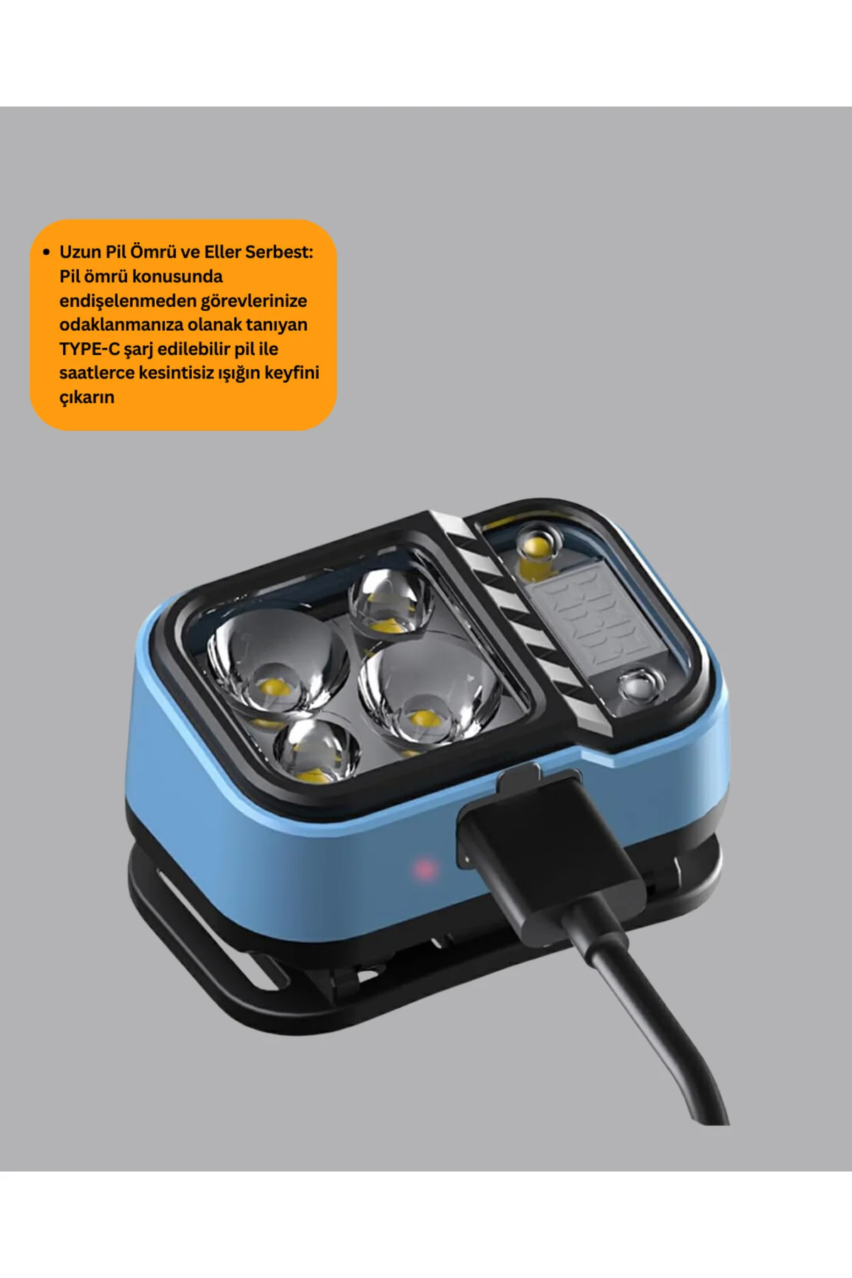 Üç Renkli LED Kafa Feneri 53 Mod Güç Göstergeli Type C Şarjlı