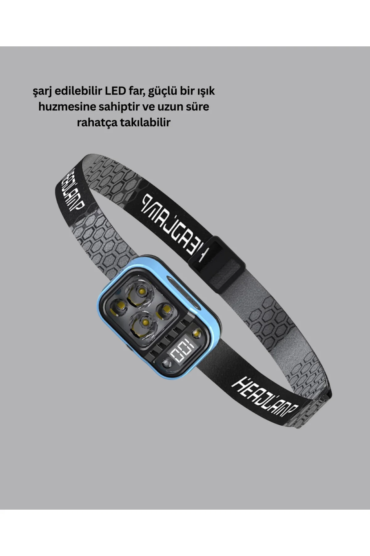 Üç Renkli LED Kafa Feneri 53 Mod Güç Göstergeli Type C Şarjlı