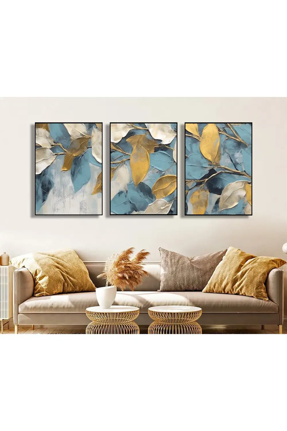 Üç soyut sanat illüstrasyonundan oluşan bir set. 3'lü Kanvas Tabl