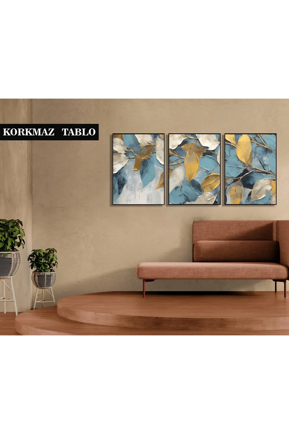 Üç soyut sanat illüstrasyonundan oluşan bir set. 3'lü Kanvas Tabl
