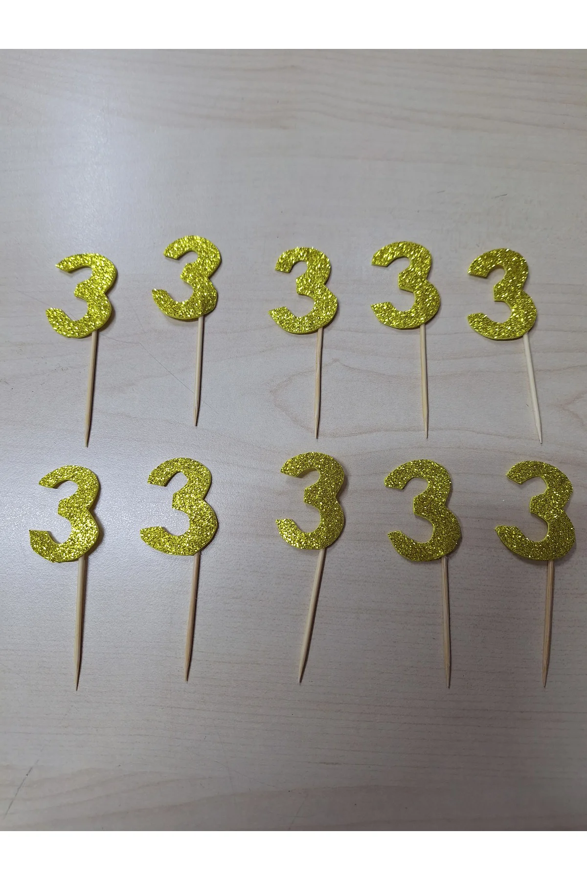 Üç Yaş Gold Pasta Süsü, Doğum Günü Kürdanı 15 Adet