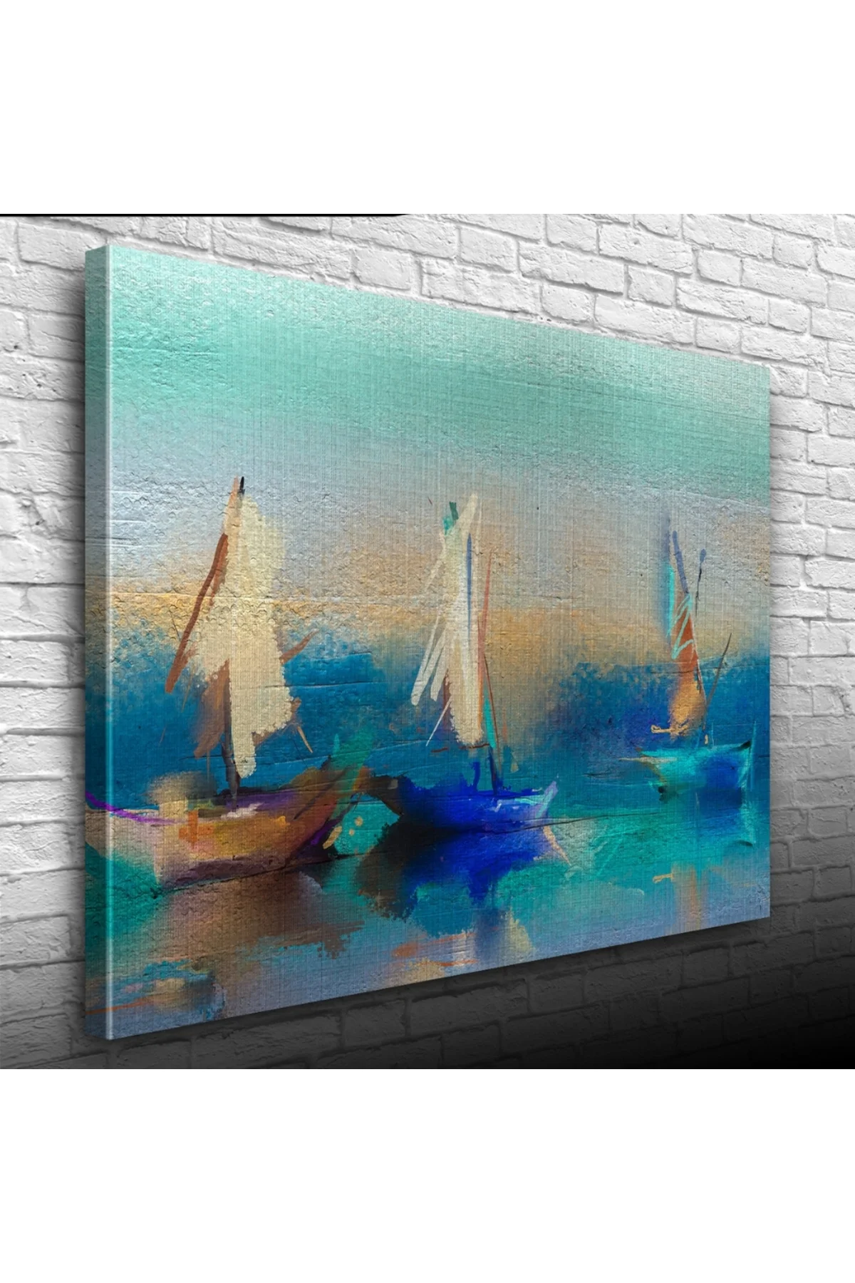 Üç Yelkenli Tekne Yağlıboya Kanvas Tablo 50 x 70