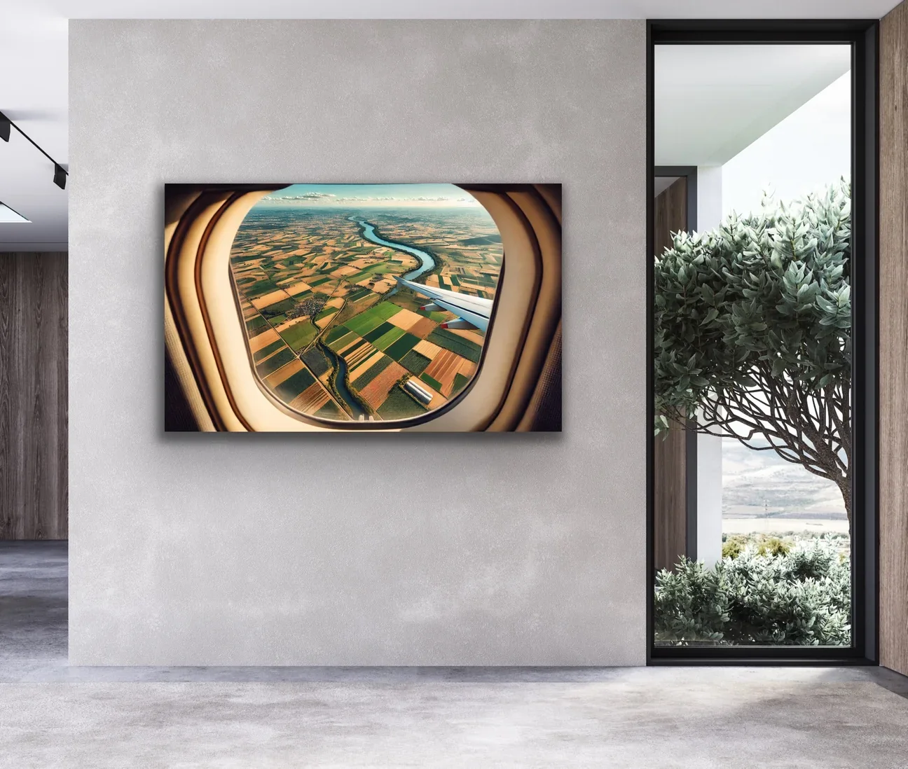 Uçak Penceresi Manzara Kanvas Tablo 100x160cm - Şase, Çerçevesiz Duvar Tablosu