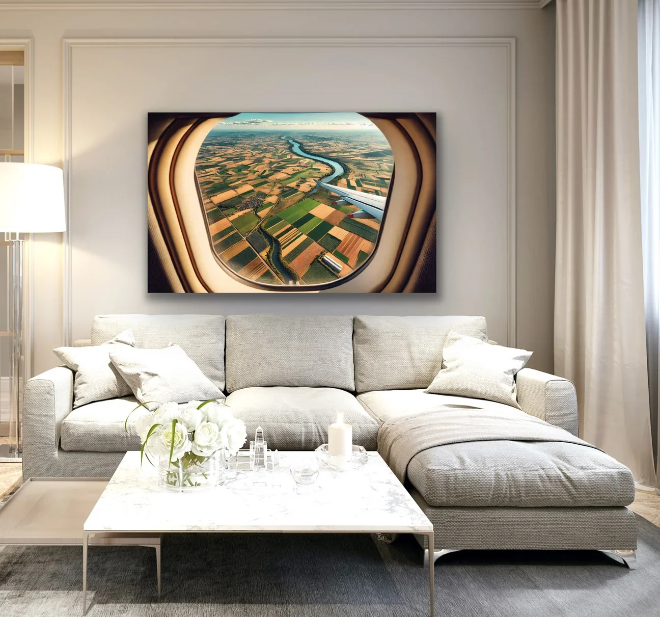 Uçak Penceresi Manzara Kanvas Tablo 100x160cm - Şase, Çerçevesiz Duvar Tablosu