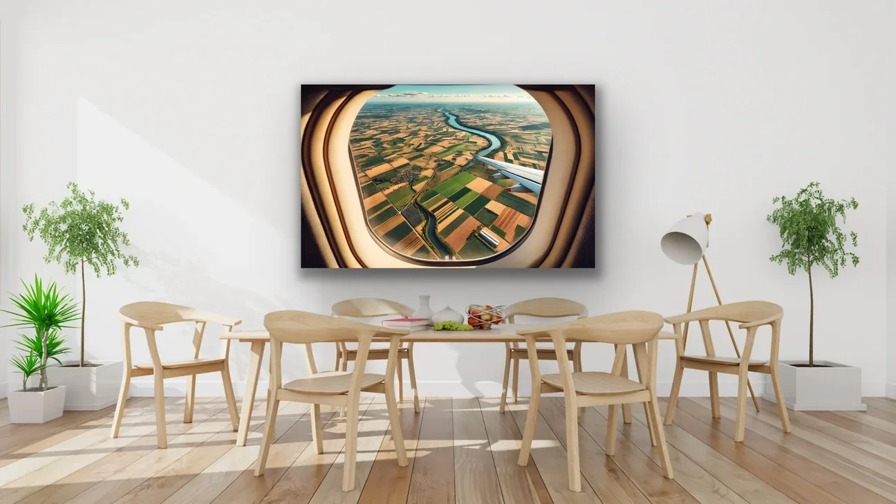 Uçak Penceresi Manzara Kanvas Tablo 100x160cm - Şase, Çerçevesiz Duvar Tablosu