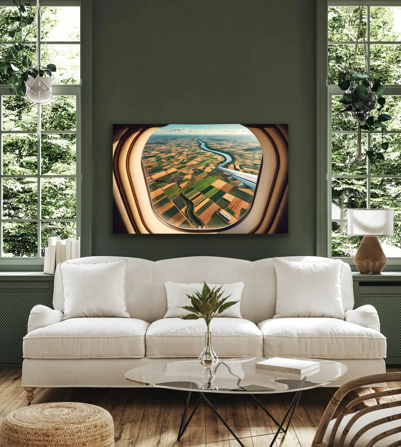 Uçak Penceresi Manzara Kanvas Tablo 100x160cm - Şase, Çerçevesiz Duvar Tablosu