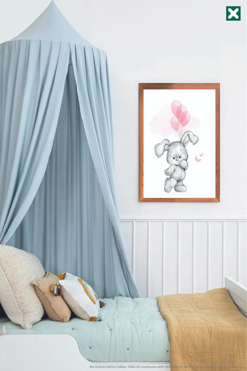 Uçan Balonlu Sevimli Tavşan 3’lü Çerçeve Görünümlü Modern MDF Tab