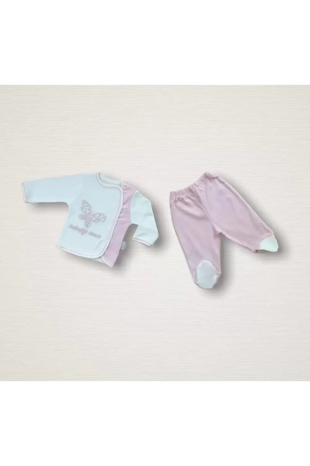 Uçan Kelebekler Nakışlı 10lu Zıbın Takımı Hastane Çıkışı Pembe