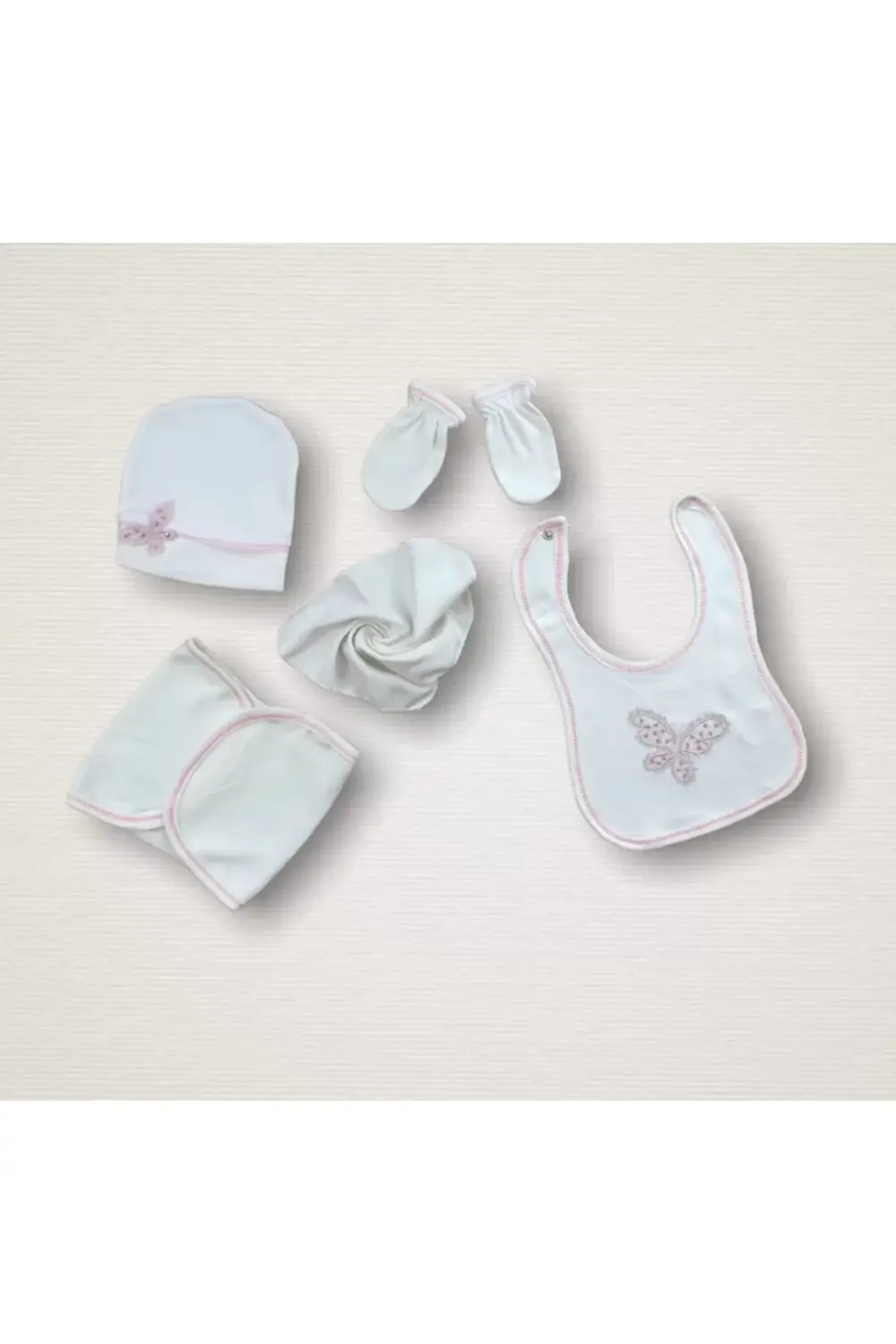 Uçan Kelebekler Nakışlı 10lu Zıbın Takımı Hastane Çıkışı Pembe