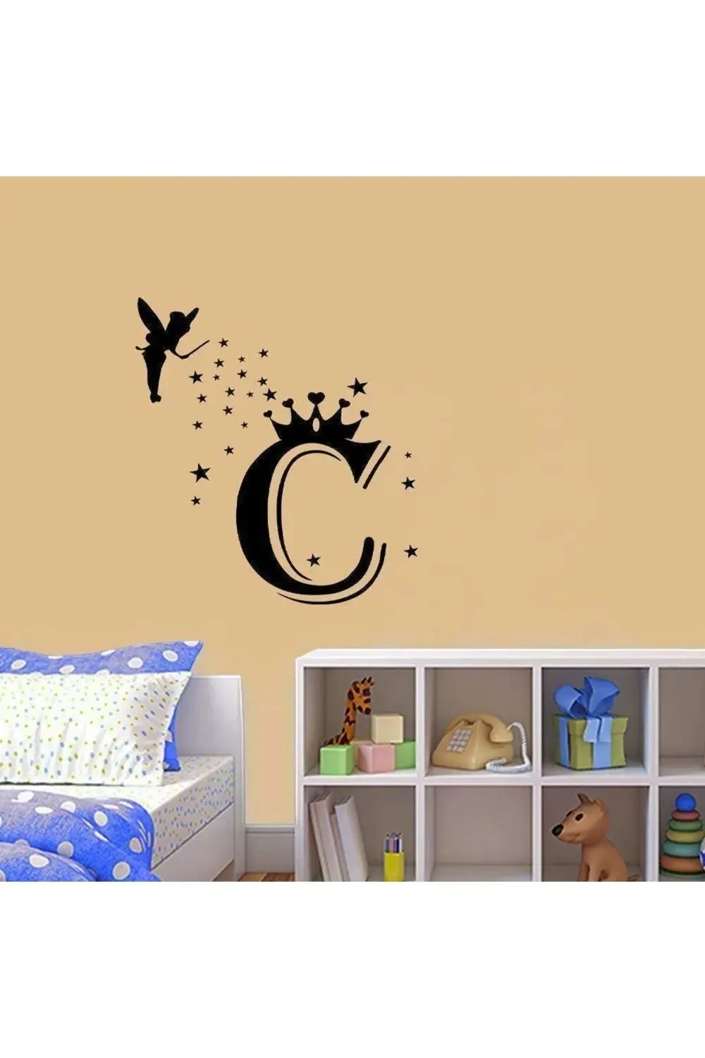 Uçan Peri Kızı -taçlı Isim Baş Harfi Tasarımlı Kişiye Özel Dekora