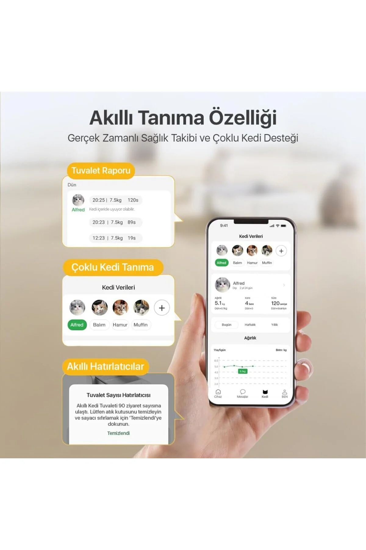 UCAT C31 Açık Tasarımlı Akıllı Otomatik Kedi Tuvaleti | Mobil Uyg