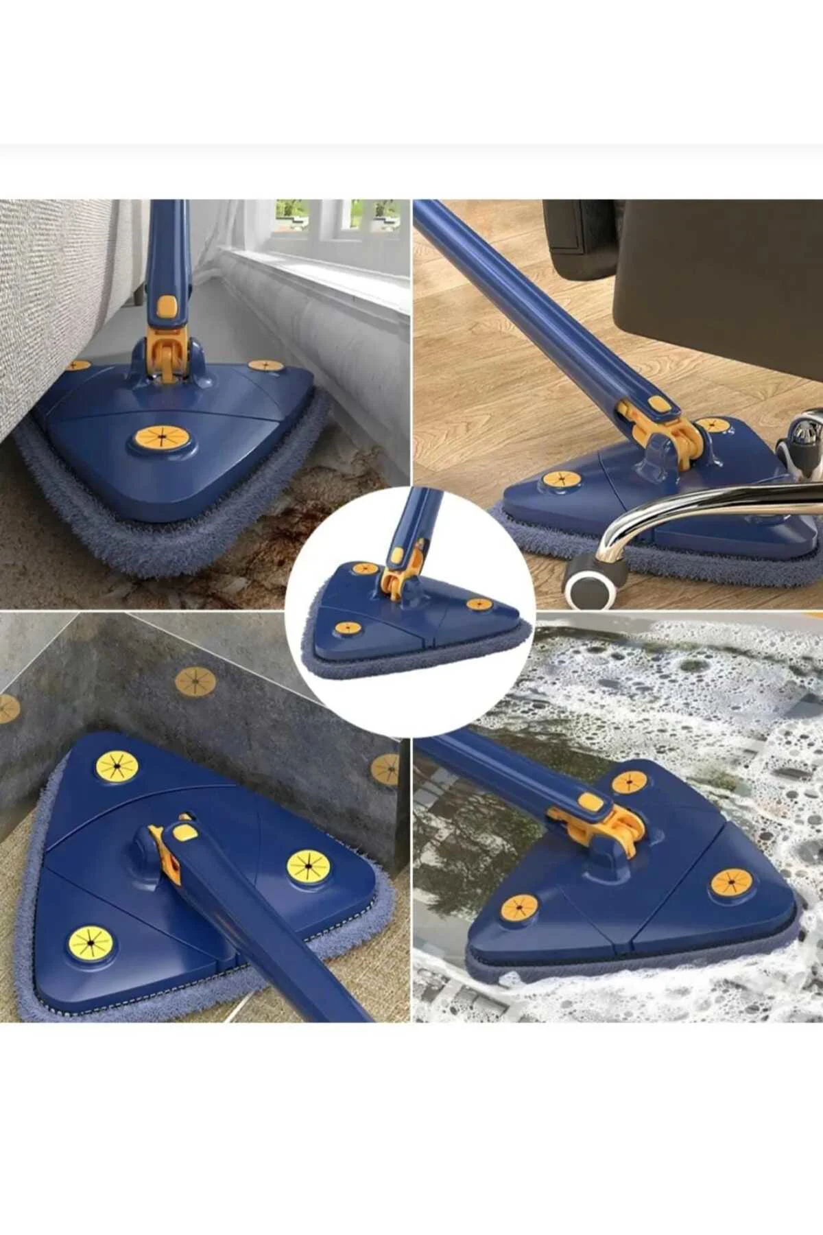 Üçgen Başlıklı Kendinden Sıkmalı Mop – Mikrofiber Bezli, Cam, Duvar, Parke Için