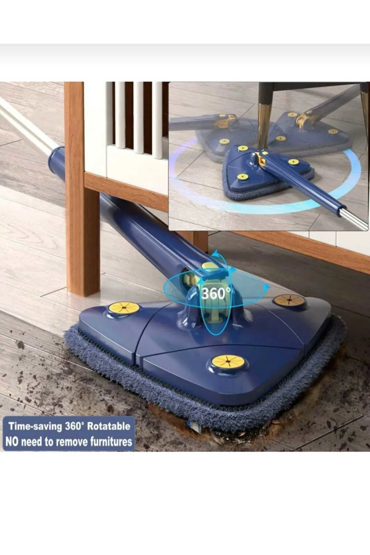 Üçgen Başlıklı Kendinden Sıkmalı Mop – Mikrofiber Bezli, Cam, Duvar, Parke Için