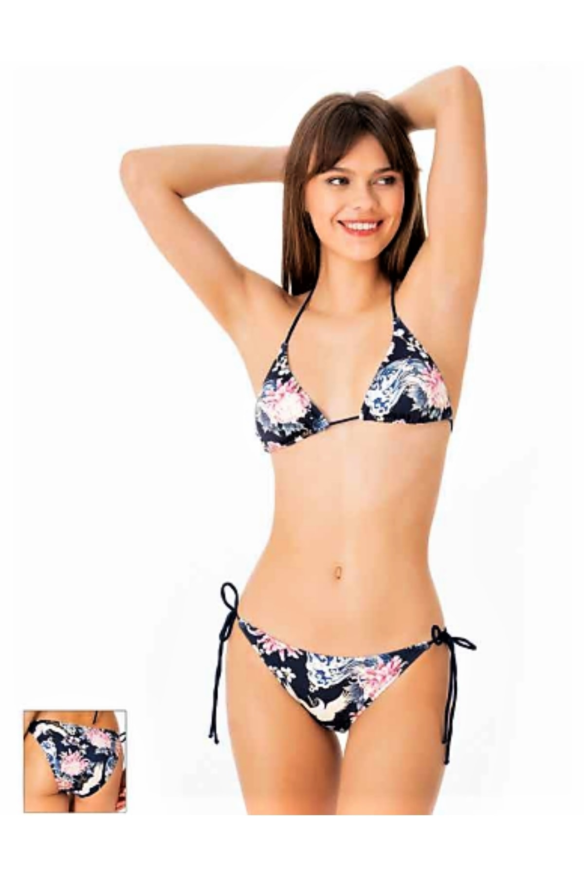 Sunsurf Üçgen İpli Bikini Takimi Desenli Lacivert