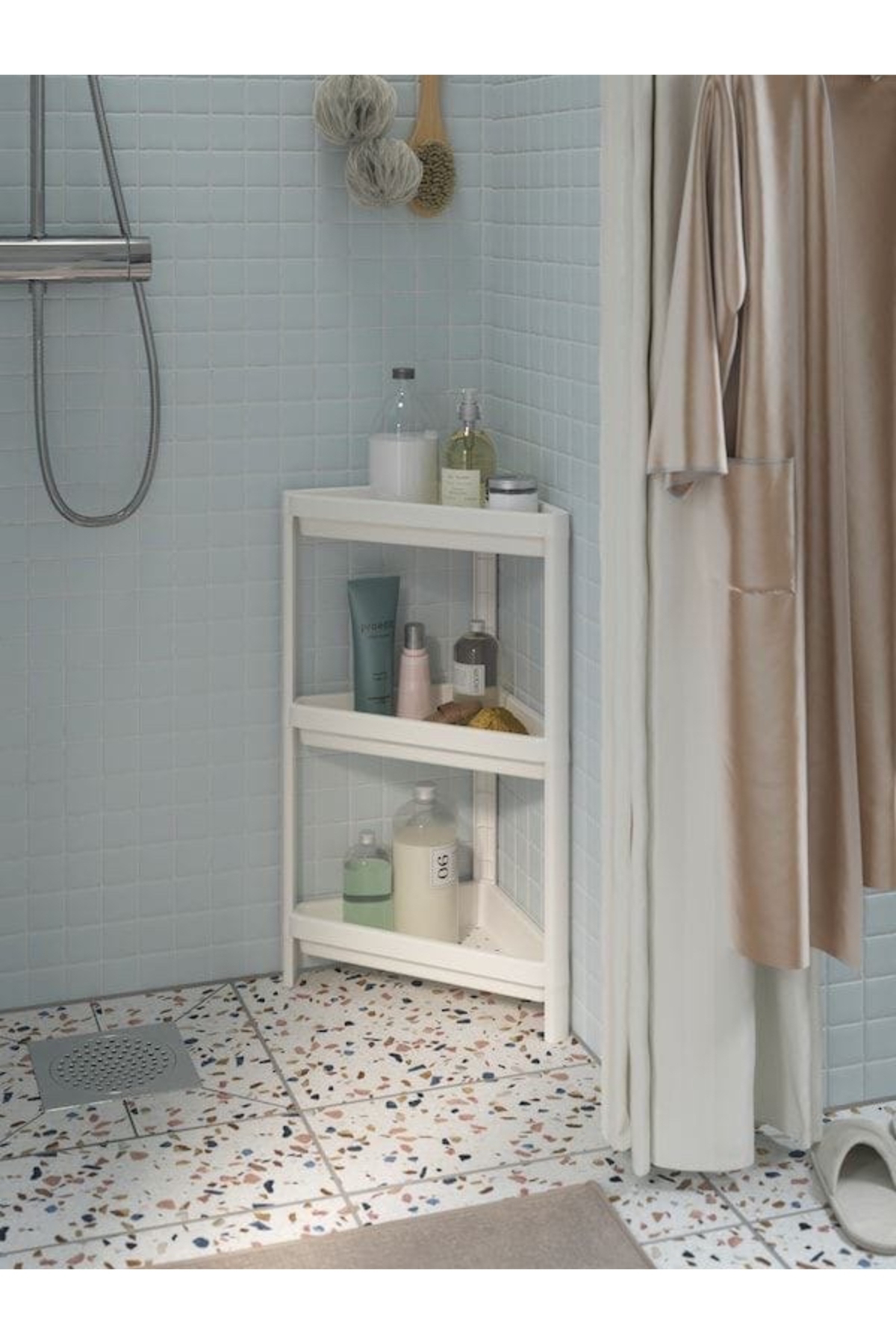 Carpekitchen Üçgen Köşelik 3 Katlı Beyaz Bölmeli Raf Ünitesi