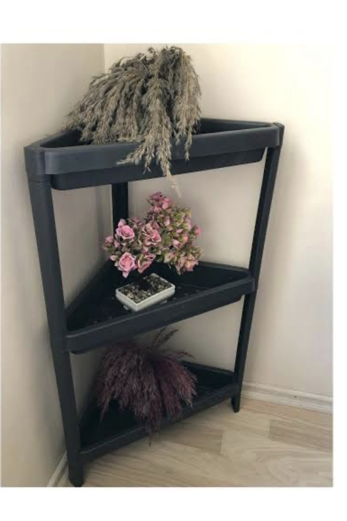 Carpekitchen Üçgen Köşelik 3 Katlı Beyaz Bölmeli Raf Ünitesi