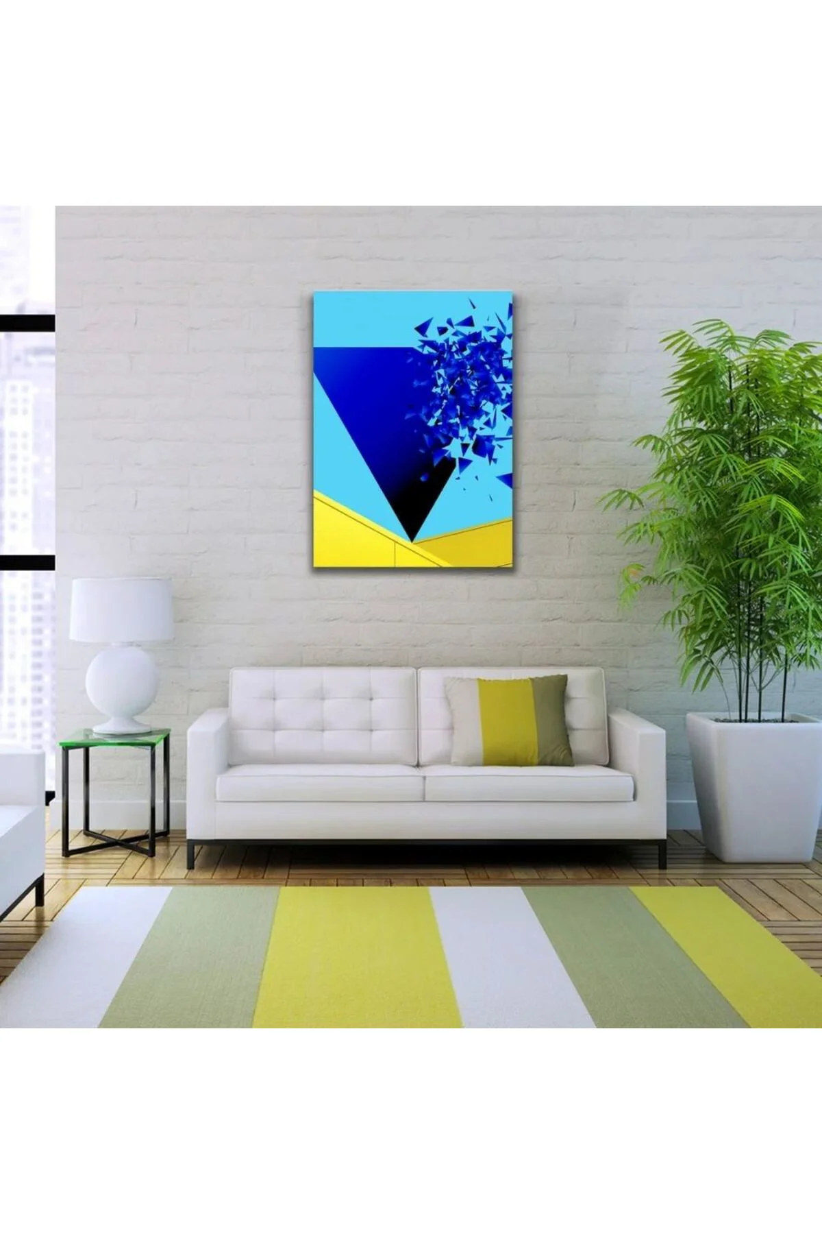 Üçgenler Mavi ve Turkuaz Renklerde Kanvas Tablo 50 x 70