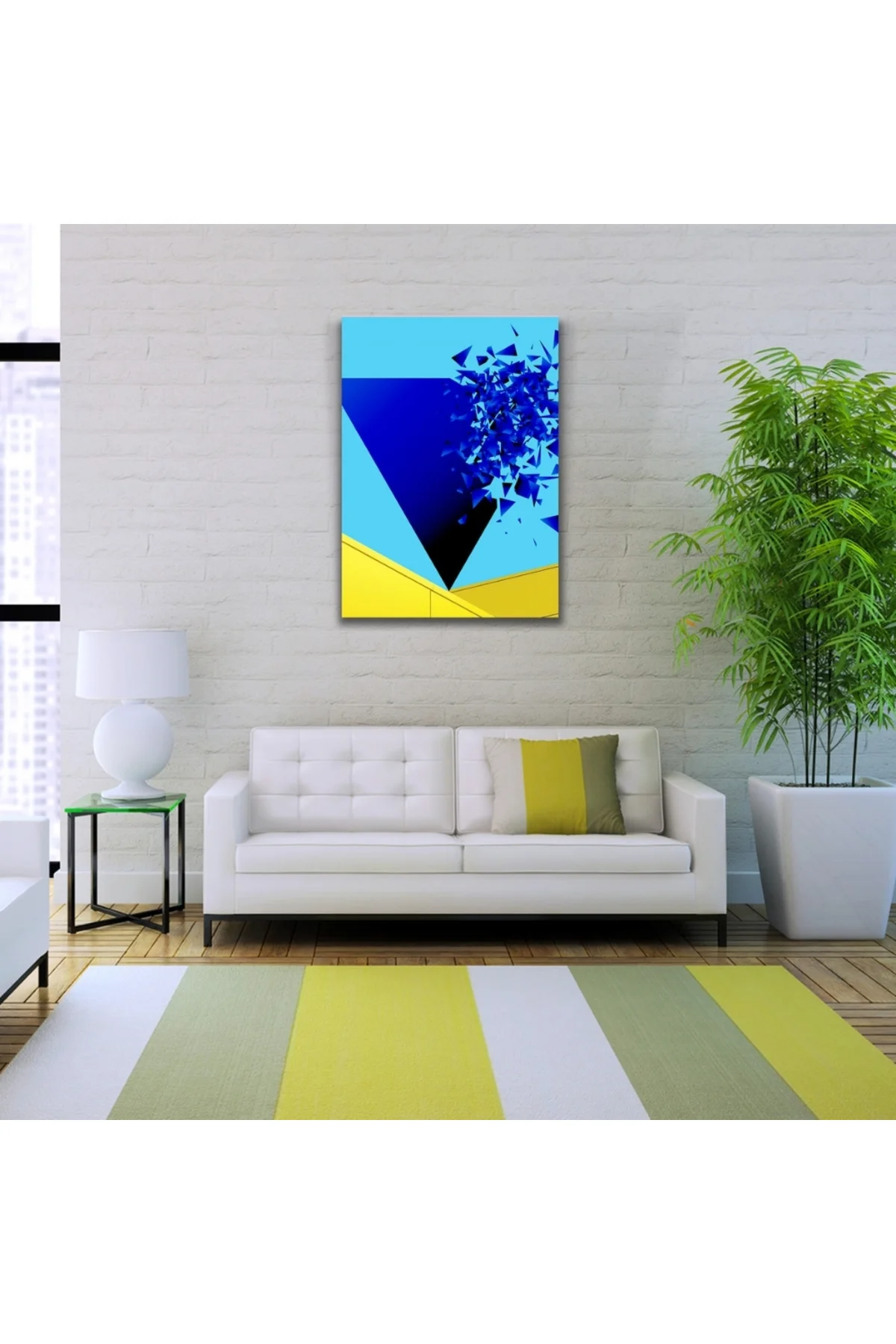 Üçgenler Mavi ve Turkuaz Renklerde Kanvas Tablo 50 x 70
