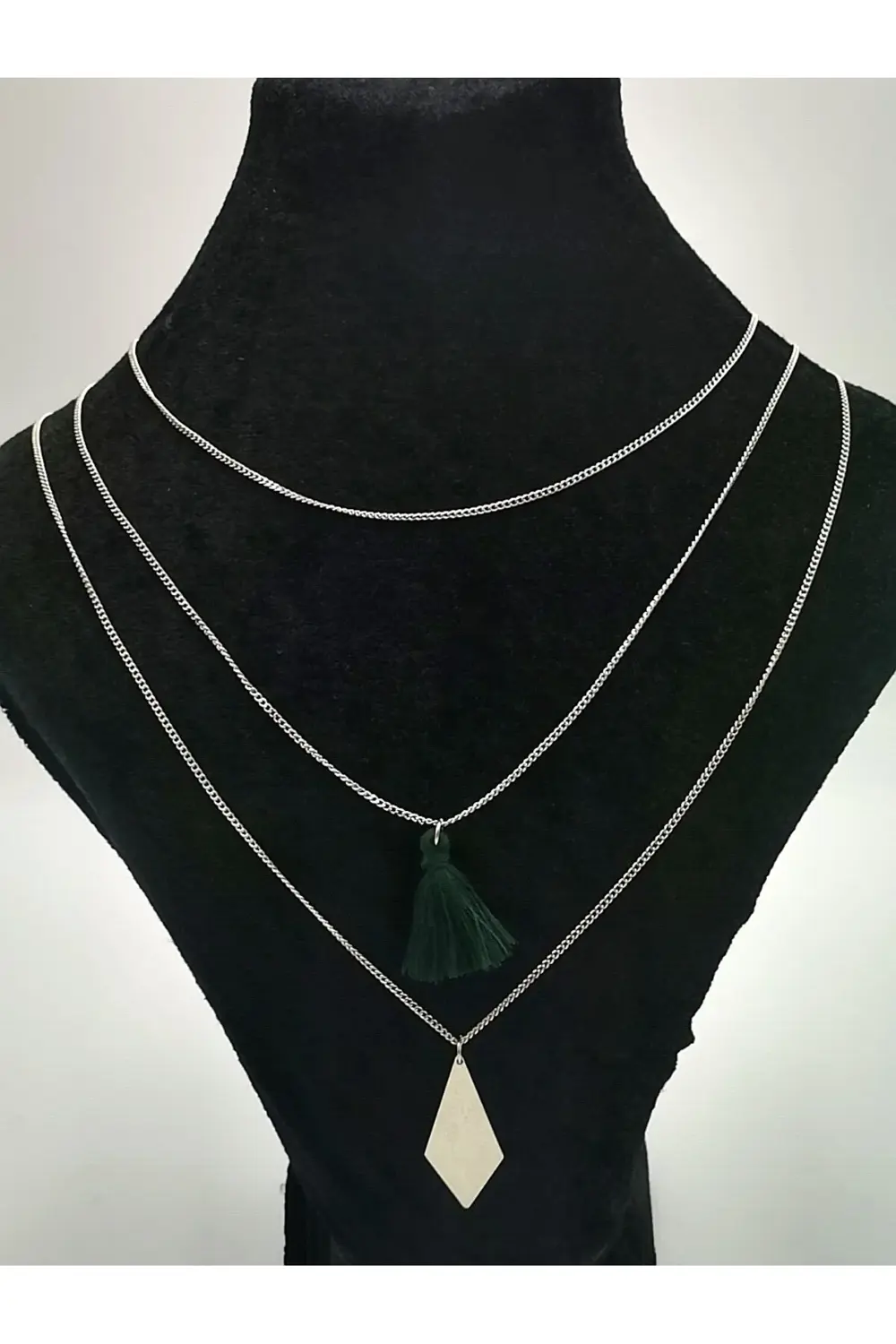 Monalisa Home Üçlü Gümüş Renk Zincirli Figürlü Lüks Kararmaz Kolye