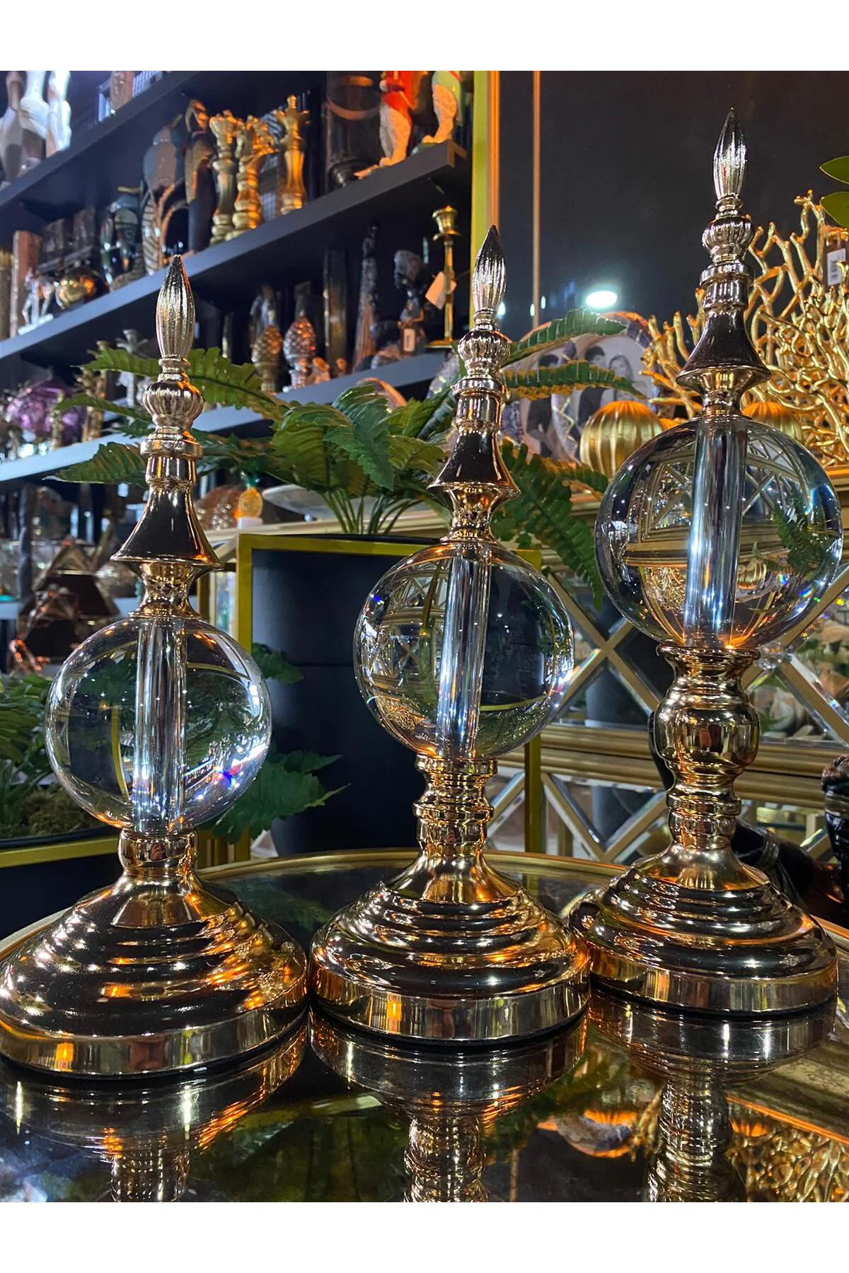 Üçlü Kristal Dekoratif Küre Altın Üçlü Kristal Dekoratif Küre Altın