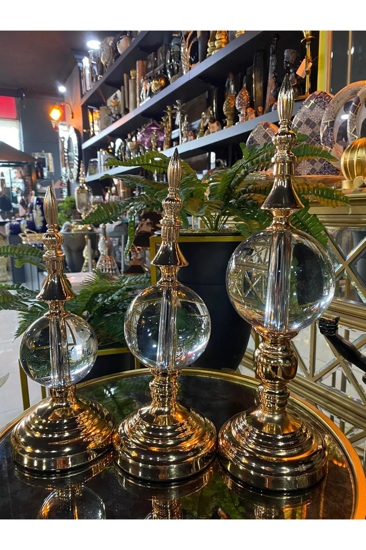 Üçlü Kristal Dekoratif Küre Altın Üçlü Kristal Dekoratif Küre Altın