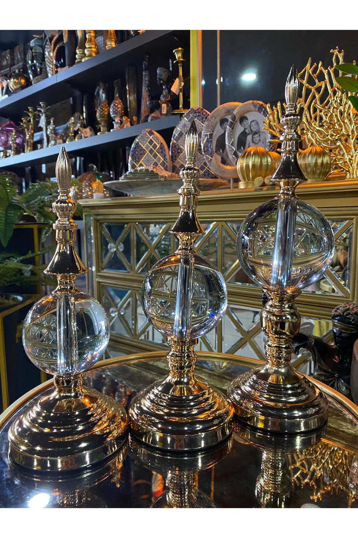 Üçlü Kristal Dekoratif Küre Altın Üçlü Kristal Dekoratif Küre Altın