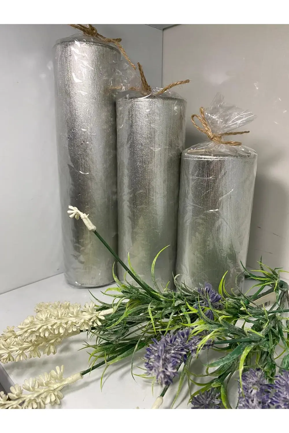 Üçlü Kütük Mum Gümüş