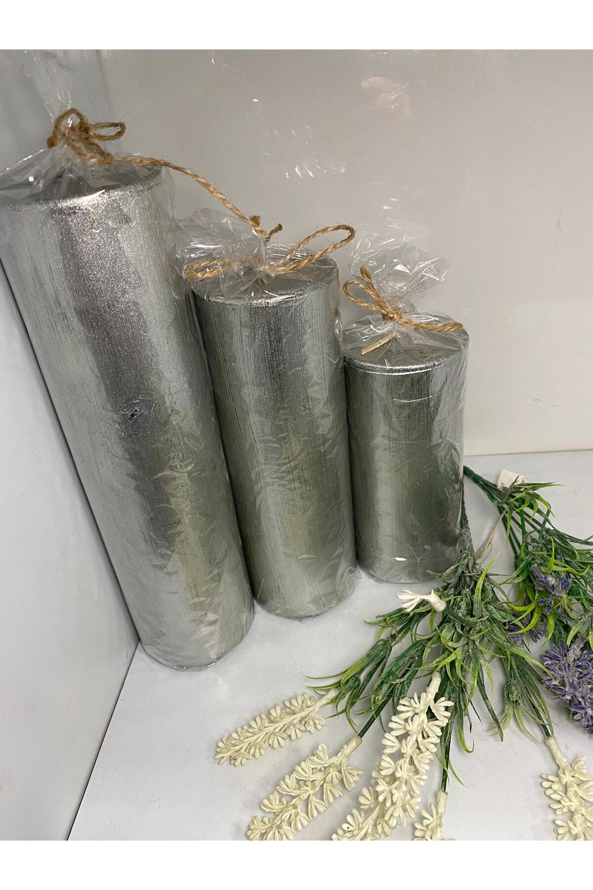 Elif Aksesuar Üçlü Kütük Mum Gümüş