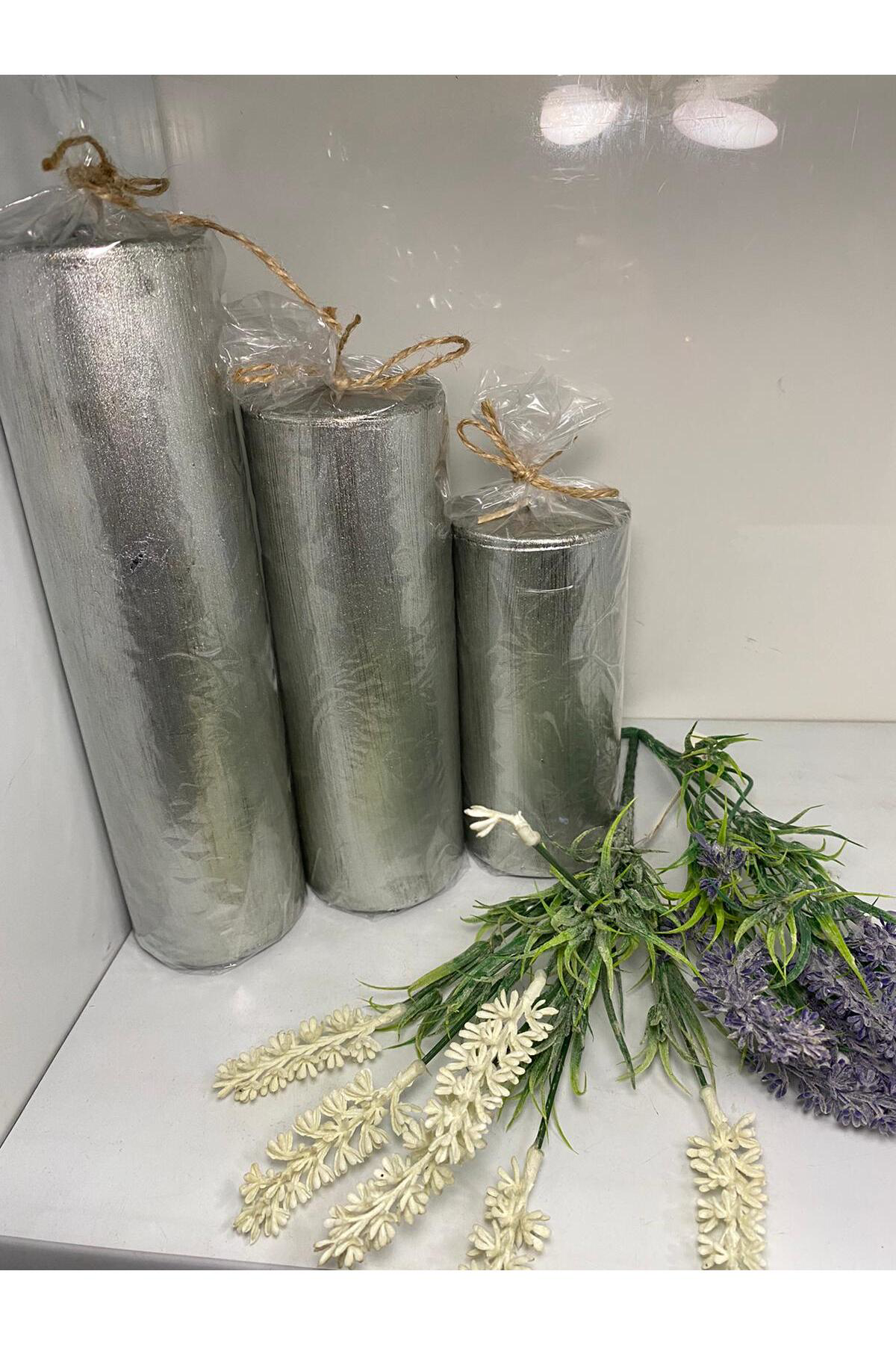 Elif Aksesuar Üçlü Kütük Mum Gümüş