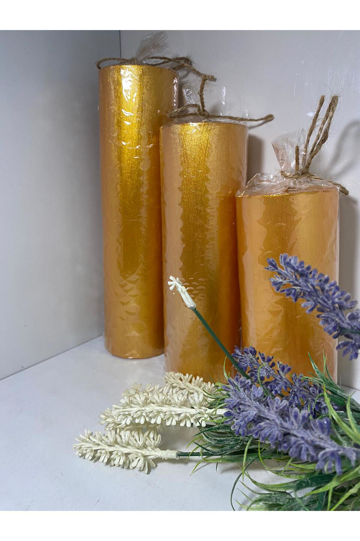 Elif Aksesuar Üçlü Kütük Mum Sarı