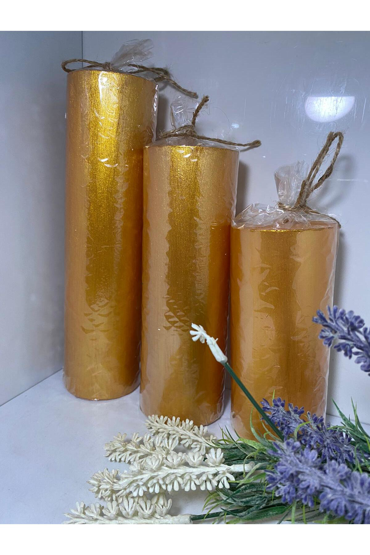 Elif Aksesuar Üçlü Kütük Mum Sarı
