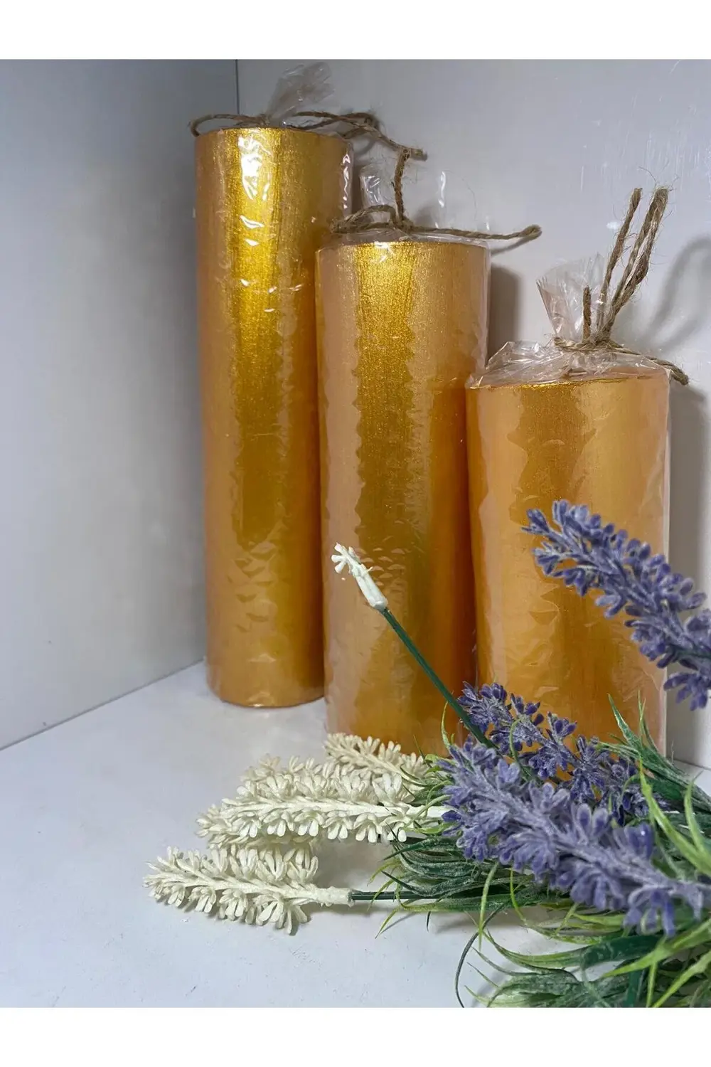 Üçlü Kütük Mum Sarı