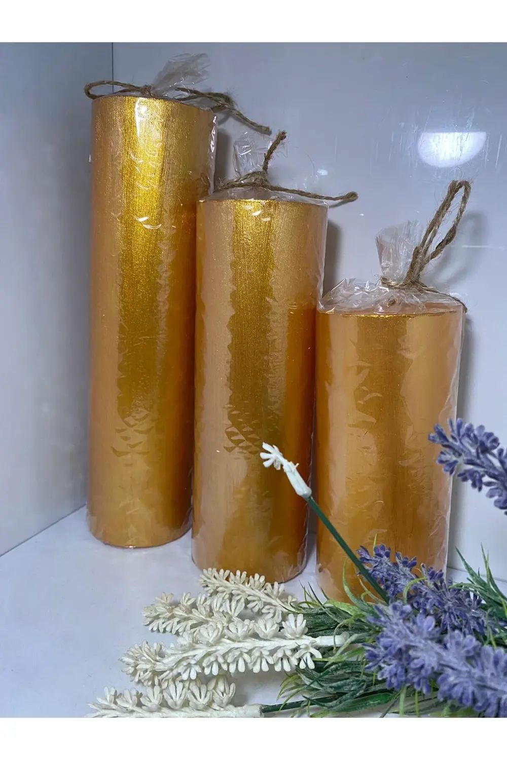 Üçlü Kütük Mum Sarı