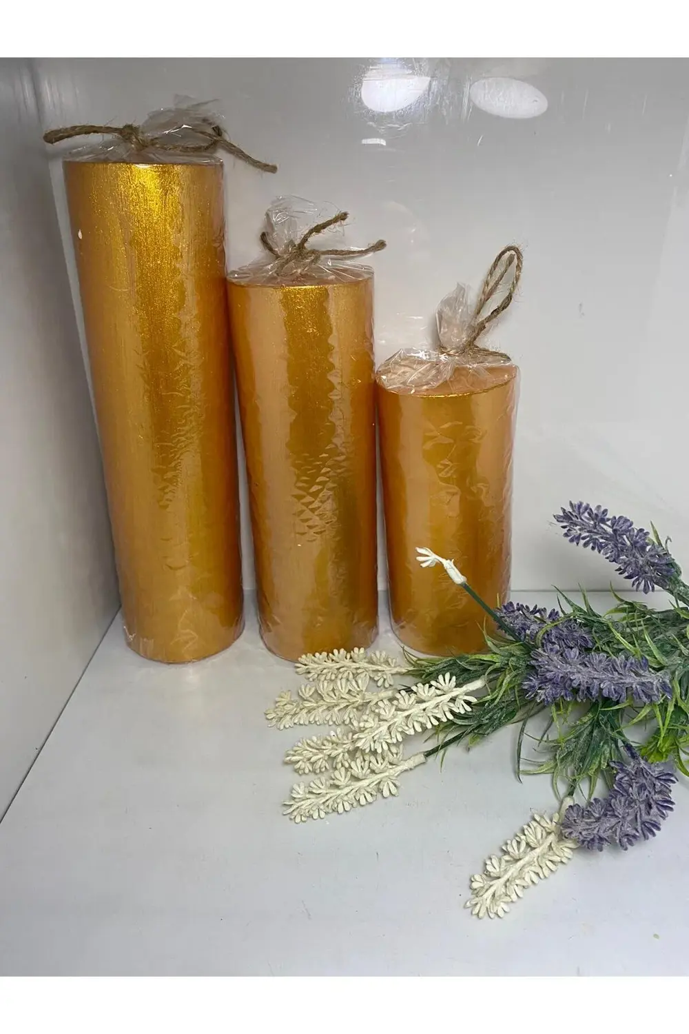 Üçlü Kütük Mum Sarı