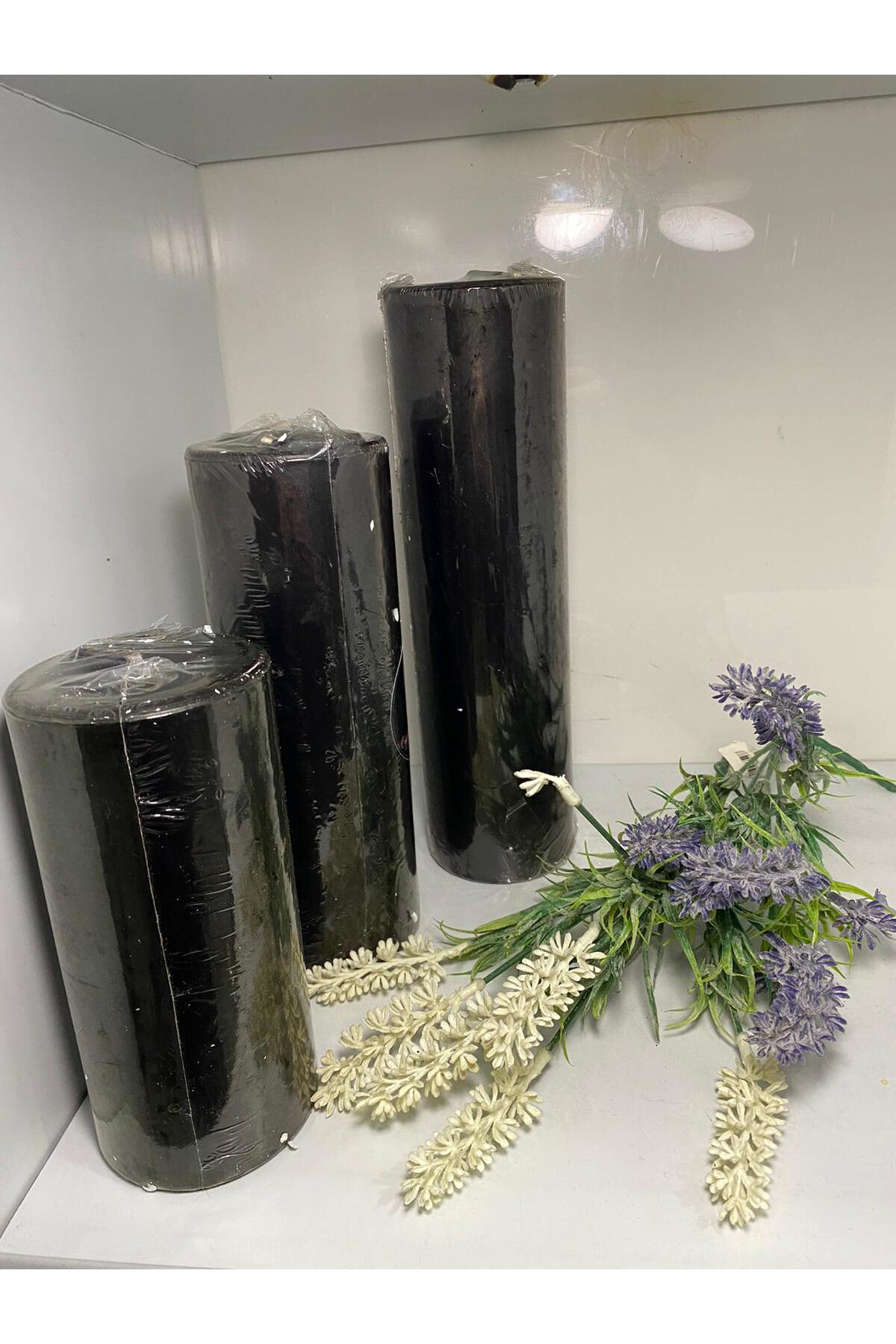 Elif Aksesuar Üçlü Kütük Mum Siyah