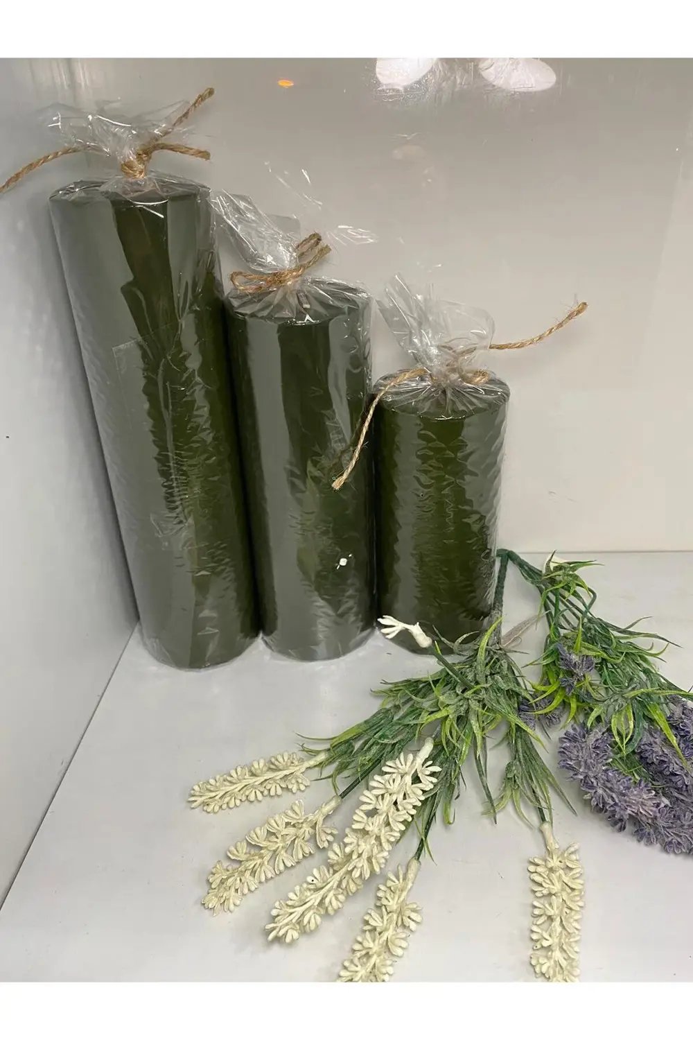 Üçlü Kütük Mum Zümrüt Yeşili