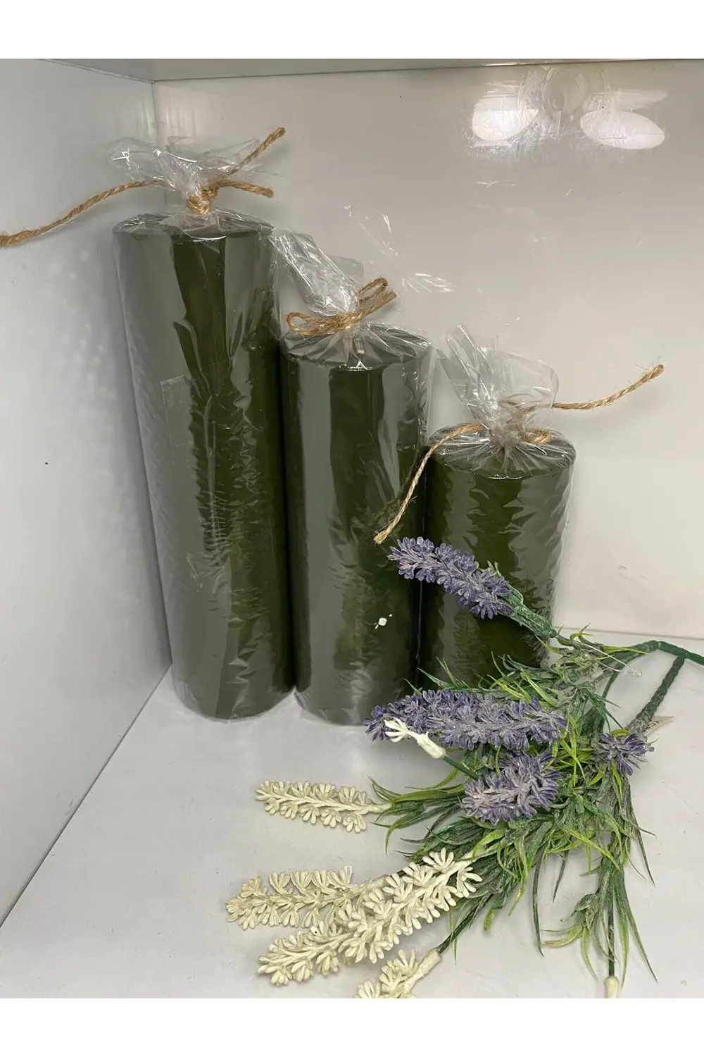 Üçlü Kütük Mum Zümrüt Yeşili