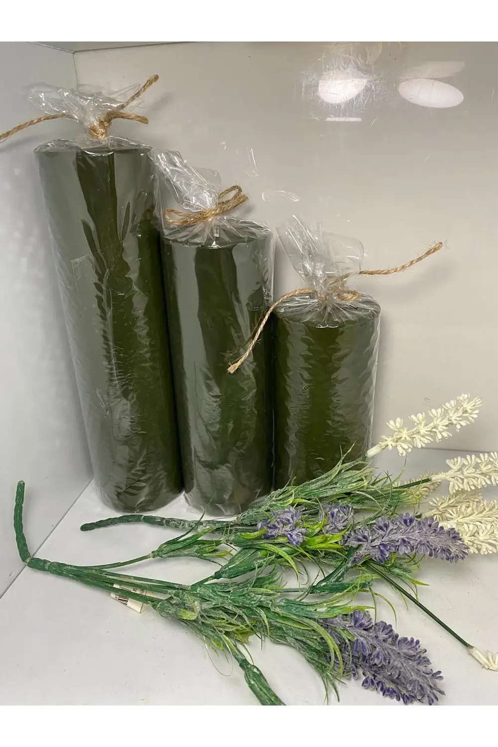 Üçlü Kütük Mum Zümrüt Yeşili